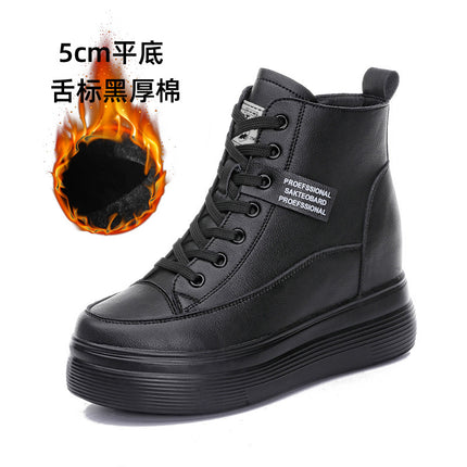 2025 Autumn and Winter Women's Shoes New Wedge-Heeled Thick-Soled Platform High-Top Shoes for Small People with Inner Heightening Casual Shoes Short Boots for Women
