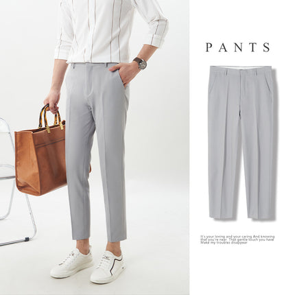 Men's Casual Pants, Black Long Trousers, Professional Workwear, Spring and Summer Cropped Suit Pants, Men's Height-Enhancing Dress Pants, Men's Trousers