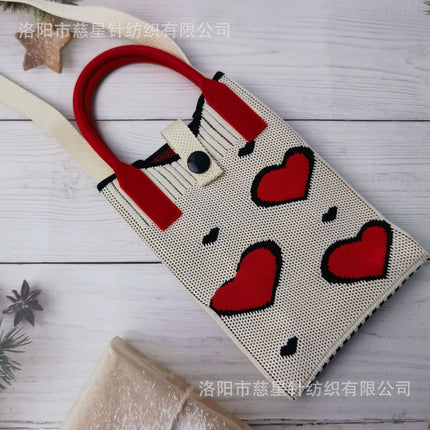 Girl's Heart-Shaped Knitted Crossbody Bag