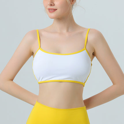 Europe and the United States cross-border side hollow color contrast edge naked underwear sports fitness bra gather with chest mat yoga clothing suit