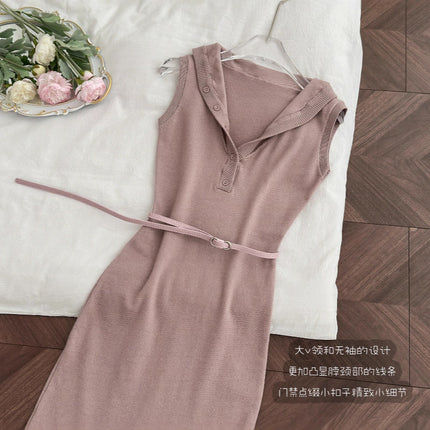 Ms. Du's Gentle Self-Awareness*Original Elegant Work Clothing Waist V-Neck Hip-Covering Mid-Length Casual Women's Dress
