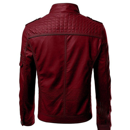 2020 Autumn Casual Foreign Trade Leather Jacket for Men Wish Hot Sale European and American Color Patchwork Stand Collar Top Coat