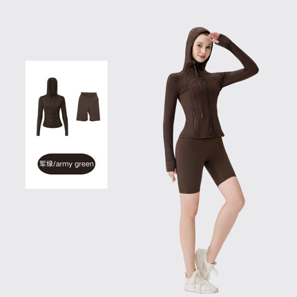 [in Stock] Ld Five-Piece Hooded Yoga Suit for Women, Fitness Yoga Set, High-Waisted, Barely-There Feel, Tight-Fitting Sportswear