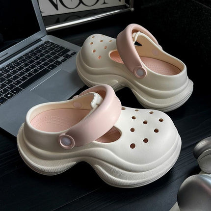 Increased Comfortable Explosions Retro Sweet Bow Hole Shoes Rhinestone Korean-style Office Home Non-slip Baotou Slippers