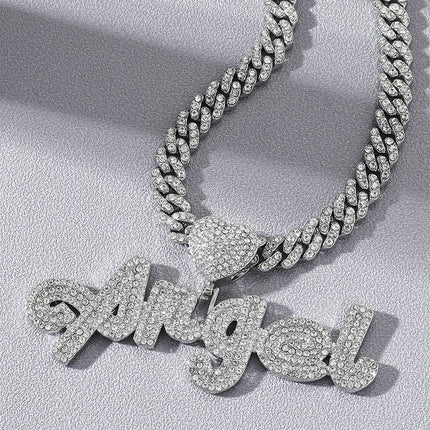 Foreign trade Europe and the United States new full diamond letters ANGEL ANGEL pendant grass font name hip-hop necklace jewelry