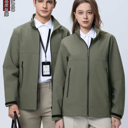 Thin stand collar green charge clothing spring and autumn high-end fashion outdoor leisure coat mountaineering clothing printing logo