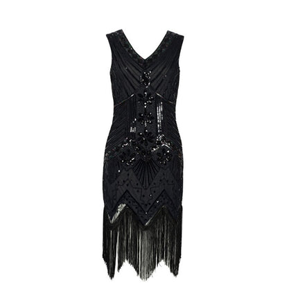 S-4Xl Amazon Wish Real Shot 1920S Retro Sequin Dress Handmade Beaded Tassel Plus Size Evening Dress