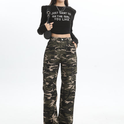 High Waist Straight Overalls Denim Women's 2025 Spring Loose Slimming Wide Leg Pants American Style Retro All-match Casual Pants