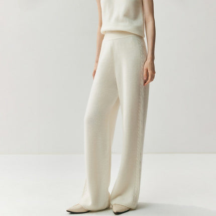 2025 Autumn and Winter New Versatile Wide-Leg Women's Cashmere Pants Wide-Leg Pants Straight Pants with Side Twists