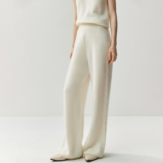 2025 Autumn and Winter New Versatile Wide-Leg Women's Cashmere Pants Wide-Leg Pants Straight Pants with Side Twists