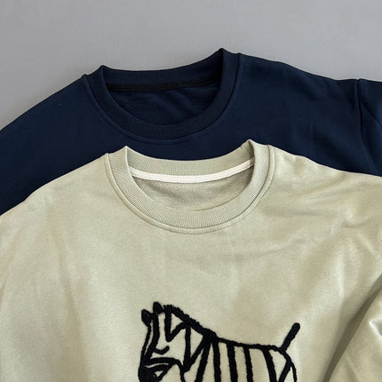 90 terry cotton thick hand towel embroidered zebra sweater round neck loose long sleeve top autumn new women's sweater