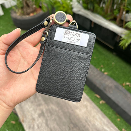 Fashion Genuine Leather Hangtag One-sided ID badge Wrist Wear Drawable Waist Card Bag Japanese and Korean Work Card Set