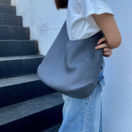 High-End Genuine Leather Fashion Bucket Bag, Lazy Shoulder Bag, Women's Bag, New Bag, Women's Simple Large-Capacity Tote Bag