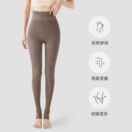 Tall off-white leggings women's autumn and winter warm velvet padded oatmeal color lengthened pressure thin leg pantyhose