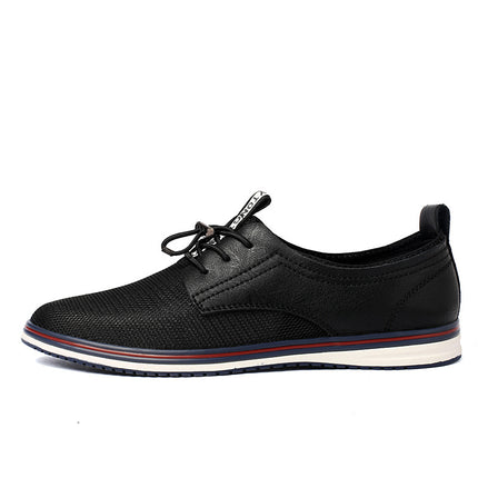 Round toe cowhide + mesh casual shoes sports style casual shoes breathable flat heel mesh shoes men's sports shoes
