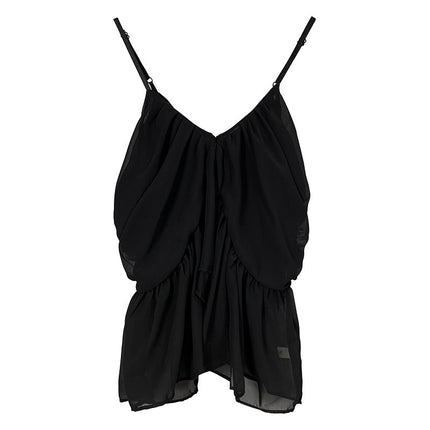 South Korea Dongdaemun Folded Sexy Pure Chest Showering Feminine Backless Waist Chic Camisole Top for Women