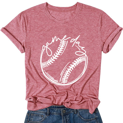 game day european and american baseball pattern print round neck t-shirt women's short sleeve top temu cross-border women's wish