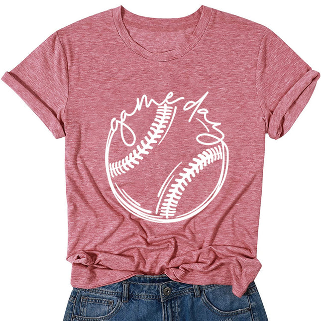 game day european and american baseball pattern print round neck t-shirt women's short sleeve top temu cross-border women's wish