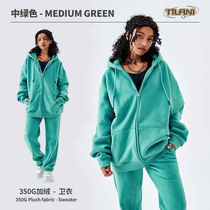 Tilani Cross-Border Men's Sweatshirt Velvet Jacket European and American 350g Autumn and Winter Zipper Hoodie Thick Pure Color Sweatshirt