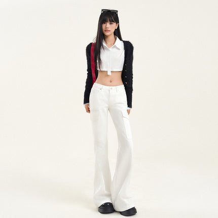 American-style High Street Tooling Micro-jeans Women's 2024 Winter New Low Waist Loose Slimming Wide-leg Flared Pants
