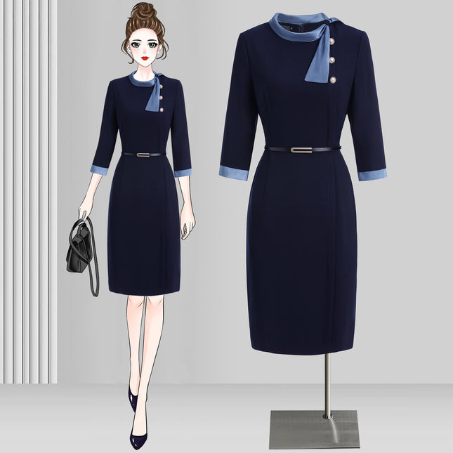 Temperament Socialite Tweed Style Contrasting Color Professional Dress Women 2024 New Beauty Salon Hotel Front Desk Workwear Skirt
