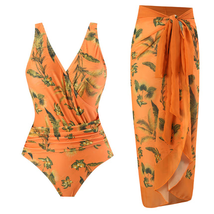 2025 new European and American foreign trade one-piece conservative belly backless sexy swimsuit chiffon beach dress cross-border explosions