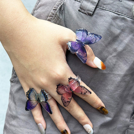 New Style Smudged Spots Three-Dimensional Butterfly Ring Chinese Literary Retro Style Super Fairy Hand Jewelry Fashion Texture Ring