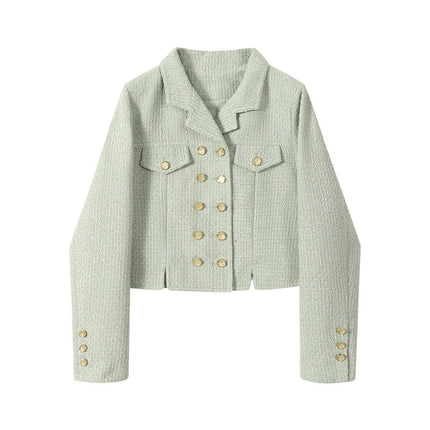 Mint Green Fresh Small Fragrance Style Woven Short Jacket for Women 2025 Spring and Autum New Double-Breasted Tweed Suit Trendy