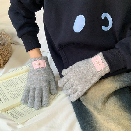 Wool Blended Candy Color Pure Color Gloves Autumn and Winter Sweet Cold-Proof and Warm Cycling Couple Gloves with Touch Screen