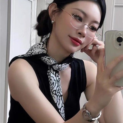 70 Floral Polka Dot Imitation Silk Scarf Neck Scarf Korean Style Atmosphere Sun Protection Scarf High-End Wholesale