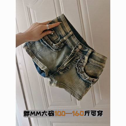 Small American Style Retro Shorts Summer Hot Girl Low-waisted Jeans Women's plus size Slim-fit Slim-fit Hot Pants Shorts
