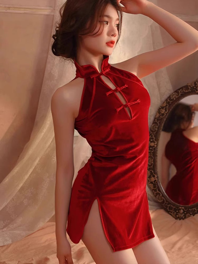 Red Cheongsam Sexy Pajamas Pure Lust Style Fun Nightgown Bed Sexy Abstinence Style Sexy Temptation Hip Skirt