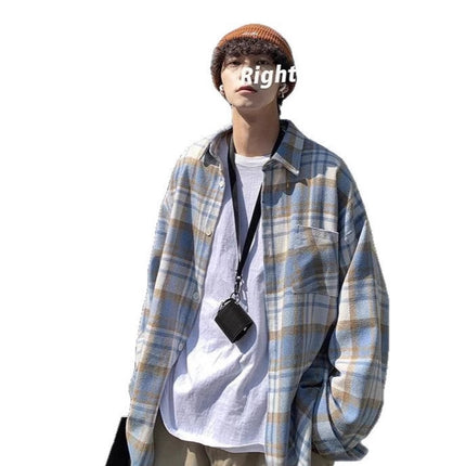[Original Brushed Plaid] Plaid Shirt for Men, Spring and Autumn Casual Shirt, Couple's Outfit, Loose and Versatile Jacket for Men