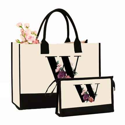 Cross-border Hot-selling Canvas Shoulder Bag Cosmetic Case Bag Contrast Printed Portable Zipper Clutch Bag Storage Case