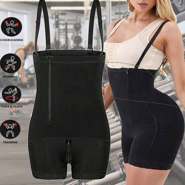 Side Zipper Shapewear Bodysuit with Black Lace Trim, Body Shaping Corset, Hip-Enhancing and Slimming Garment, Butt-Lifting and Waist-Cinching