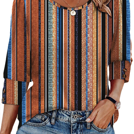 50 Colors Cross-Border European and American Amazon Spring and Summer New Printed T-Shirts with Cuff Buttons, Casual Versatile Vacation Women's Clothing