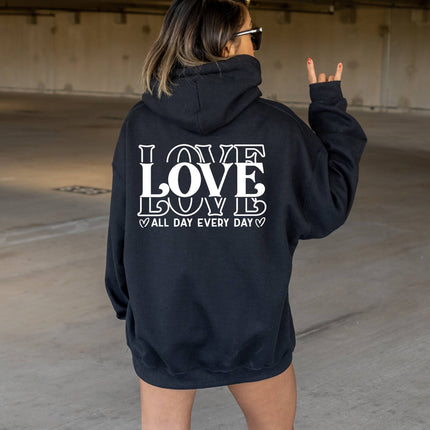 Cross-Border Foreign Trade American Fashion Casual Letter Printed Back Collar Plus Velvet Loose Hooded Sweatshirt