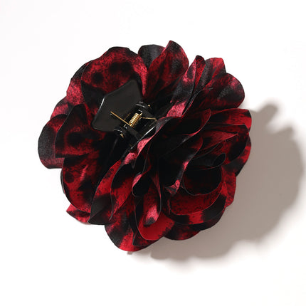 Fashion Fabric Leopard Print Camellia Hair Clip European and American Style Personality Girls' Back of the Head Flower Hair Clip Hair Accessory