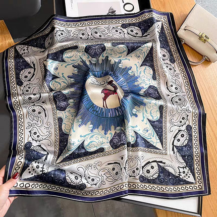 Suzhou Silk Women's Scarf 100% Mulberry Silk Scarf Large and Small Square Scarf Neckerchief Shawl with Printed Design
