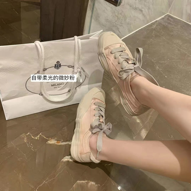 Cowhide Version ~ Weihua Store Elegant Satin Lace-Up Dissolving Shoes Color-Blocked Height-Increasing Platform Thick-Soled Casual Shoes Women's Sneakers