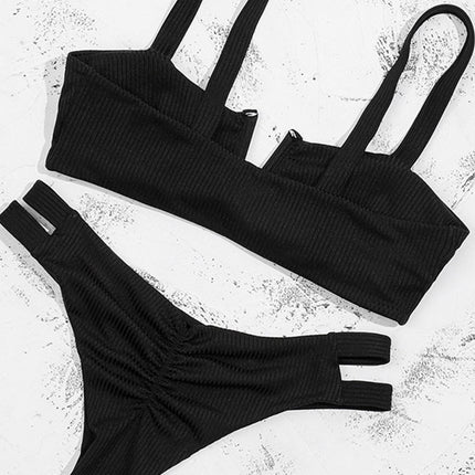Billion Swimming 2024 Cross-border New Solid Color Bow Low Waist Bikini Women's European and American Sexy Split Swimsuit