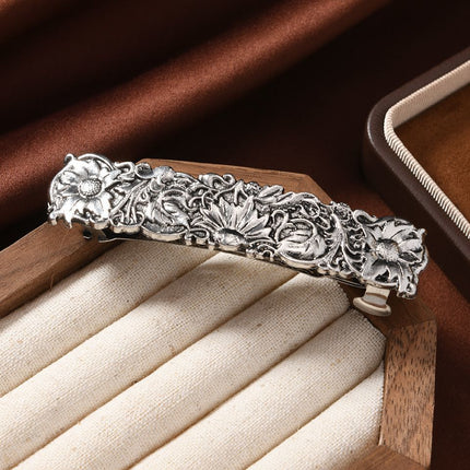 Republic of China Style Metallic Sunflower Embossed Pattern Hairpin Spring Clip Cheongsam Han Dynasty Matchinging Hair Accessories Horizontal Clip for Women