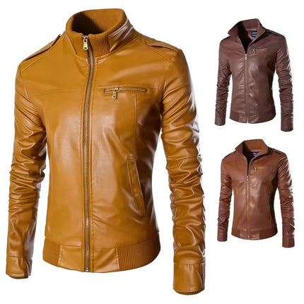 Wholesale Men's Motorcycle Leather Jackets for Foreign Trade, 2023 Spring, Autumn, and Winter New Leather Coats, Korean Style Slim-Fit Men's Leather Jackets