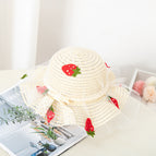 Strawberry Mesh Straw Hat-Beige / 2-7 years old (head circumference 48-53cm)