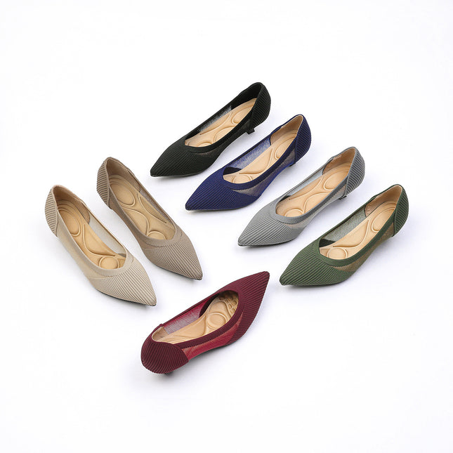 Princess Shoes with Pointed Toes, Fish Silk Flats, Thick Heels, Small Fragrant Knitted Fly Woven Shoes, Hollow High Heels, Tall, Fashionable and Versatile