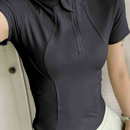 Nude Short-Sleeved Zipper Fitness Clothing Women's Equestrian Cycling Clothing Outdoor Sports Yoga Clothing Training Quick-Drying Tops Summer