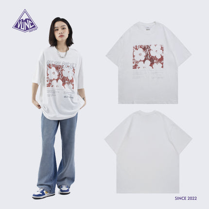 Vunc Men's Clothing | Screen-Printed 270g National Trend Combed Cotton Printed Heavyweight Trendy Brand Short-Sleeve T-Shirt for Men and Women Couples