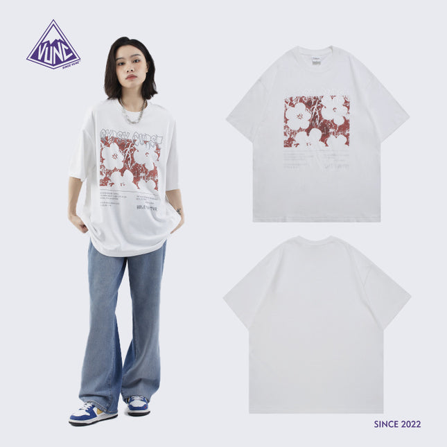 Vunc Men's Clothing | Screen-Printed 270g National Trend Combed Cotton Printed Heavyweight Trendy Brand Short-Sleeve T-Shirt for Men and Women Couples