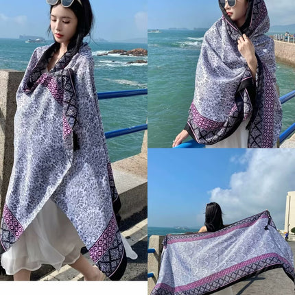 Ethnic Style Shawl Women's Summer Hainan Sanya Travel Photograph Qinghai Lake Scarf Beach Towel Thin Sunscreen Scarf