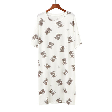 Factory Direct Supply! First-Hand Supply! Koala Print Summer Modal Short-Sleeved Mid-Length Nightgown Home Skirt for Sleeping